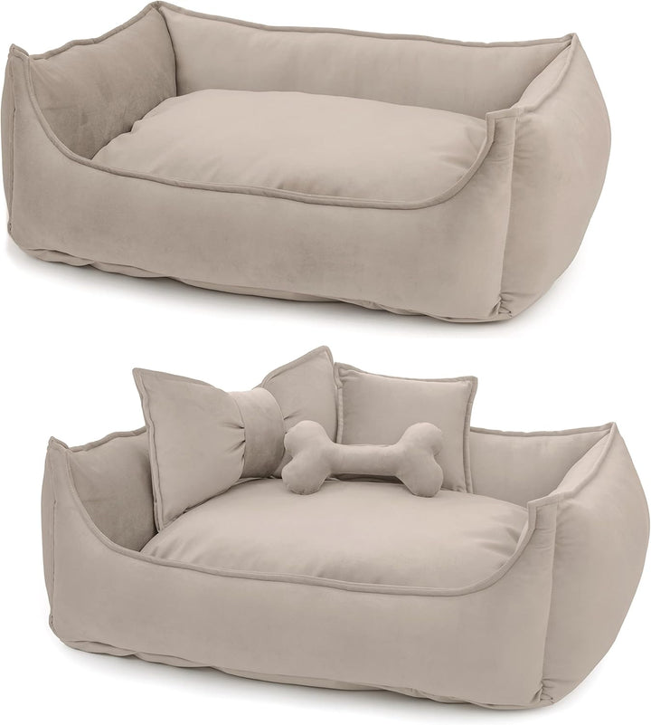 NELKE Hundebett Beige Hundekorb kuschelig Hundekörbchen im Scandynavian Stil Hundesofa Hochwertige H