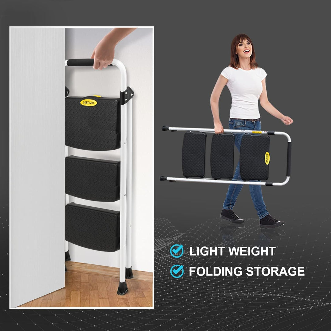 HBTower Leiter 3 Stufen, Klappstufen mit Breitem Anti-Rutsch-Pedal, Stabiler Praktischer Handgriff,