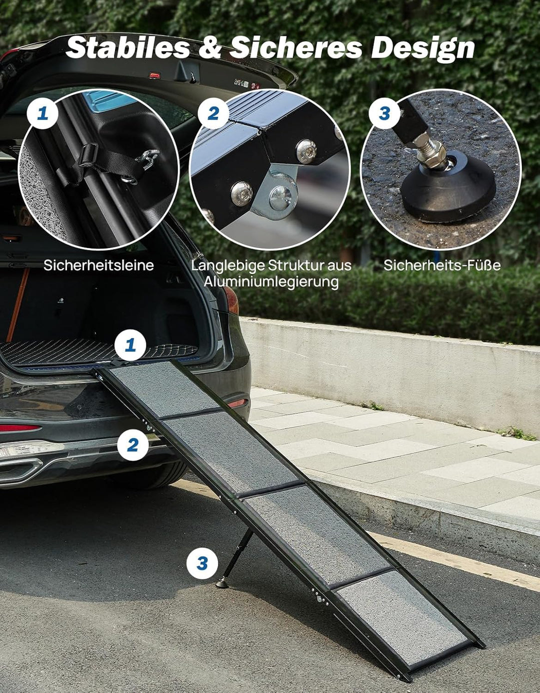JOYTUTUS klappbare Hunderampe für Autos, SUVs und LKWs, 90kg Belastbarkeit, geeignet für grosse, mit