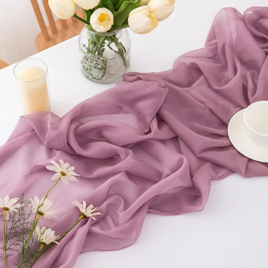 Tischläufer Altrosa Chiffon Tischläufer Hochzeit Stoff für Esszimmer 300 x 70 cm Altrosa-t 70 x 300