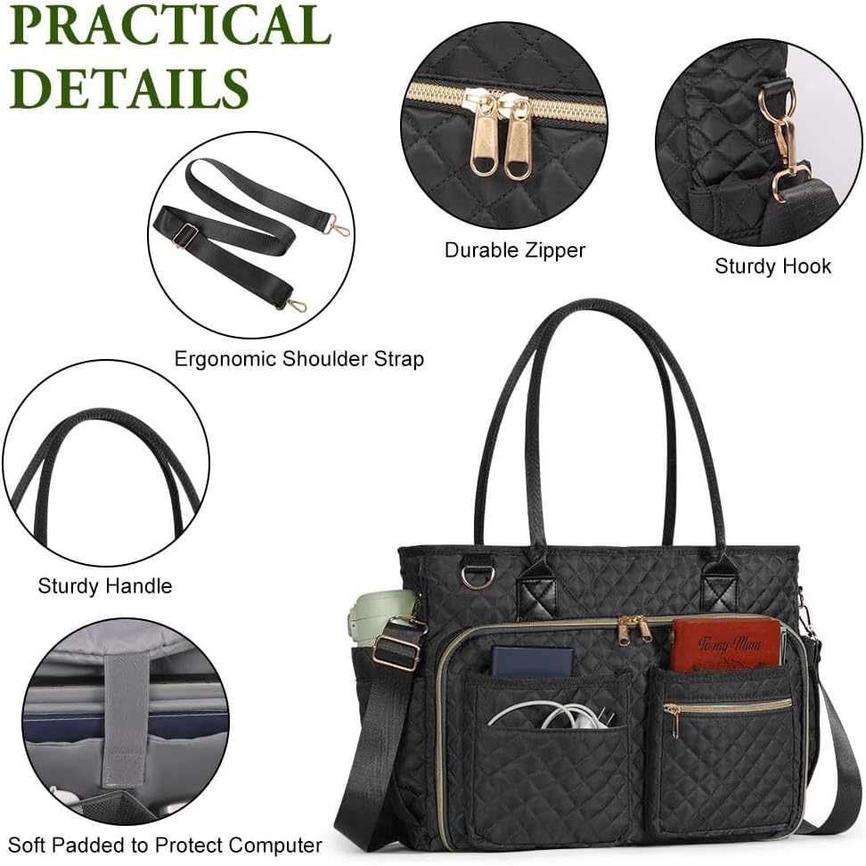Laptoptasche Damen 15,6 Zoll Lehrertasche Gross Aktentasche Tasche mit 2 Seitentaschen, Notebooktasc