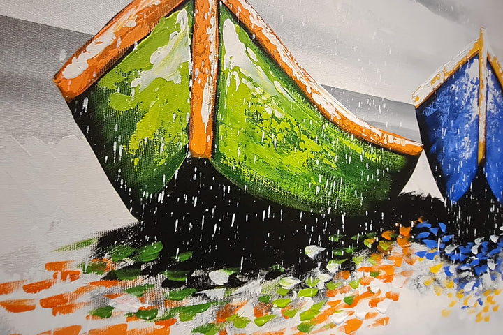 Monica Mirafiori I 100% HANDGEMALT I Gemälde Boote am Strand 140x70cm | Gemälde Handgemalt | Acrylge