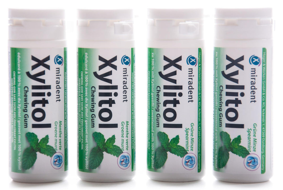 Miradent Xylitol Kaugummi Grüne Minze 30 Stück, 4er Pack (4 x 30 g), 4