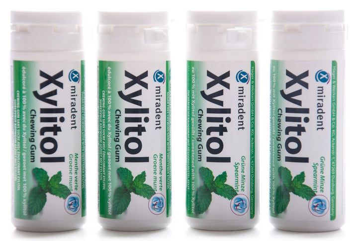 Miradent Xylitol Kaugummi Grüne Minze 30 Stück, 4er Pack (4 x 30 g), 4
