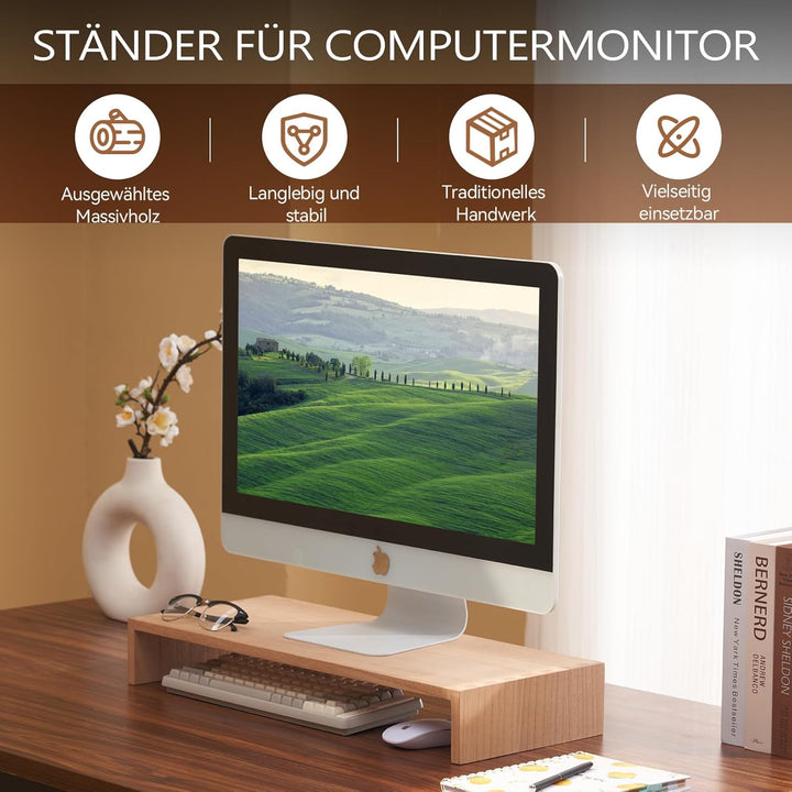 KIRIGEN Holz Monitorständer – Desktop Organizer für PC/Laptop/TV/Drucker | Büro-Aufsatz mit Stauraum