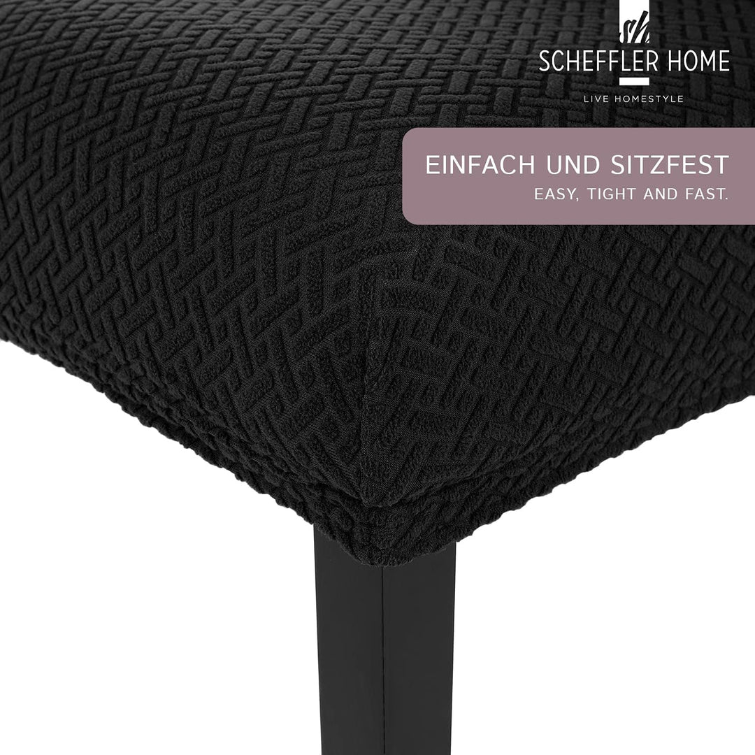 SCHEFFLER-Home Stuhlhussen Stretch Luna/Stuhlhussen Schwarz 6er Set/elastische Flanell Stuhlabdeckun
