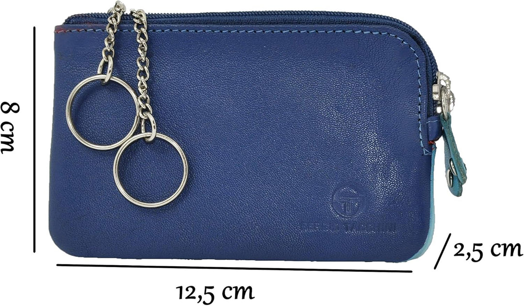 Sergio Tacchini Schlüsseletui Schlüsseltasche aus echtem Leder mit Reissverschluss, Doppelt und Abtr