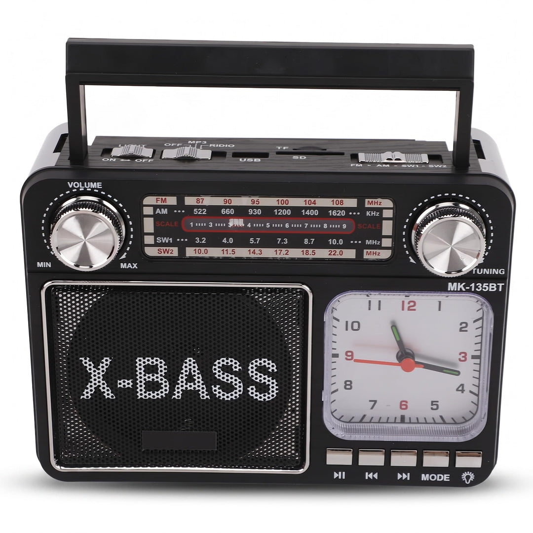 AM FM SW Bandradio, Kleines Retro Vintage Radio mit Lichtuhr, Bluetooth Lautsprecher, Kopfhöreransch