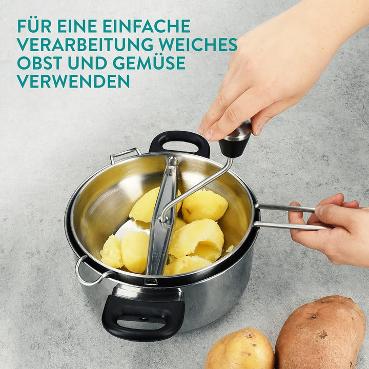 Hominas Manueller Lebensmittelmixer, Passiergerät aus Edelstahl mit 3 Siebeinsatz Rotationsmühle Pas