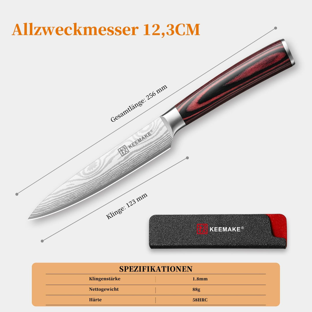 KEEMAKE Küchenmesser Klein Allzweckmesser, 13cm Scharf Gemüsemesser Kochmesser aus Edelstahl mit Kli