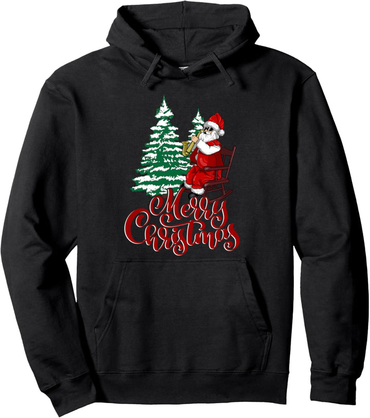 Merry Christmas Weihnachtsmann spielt Saxophon Vintage Pullover Hoodie