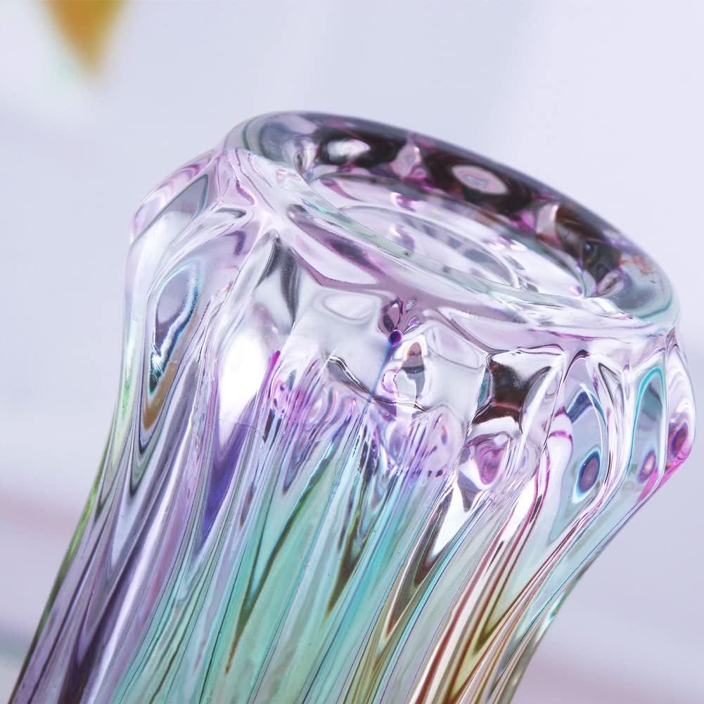Kristallglas-Blumenvase, Regenbogenfarbene Glasvase, Pflanzenbehälter, dekorative Vase für Zuhause,