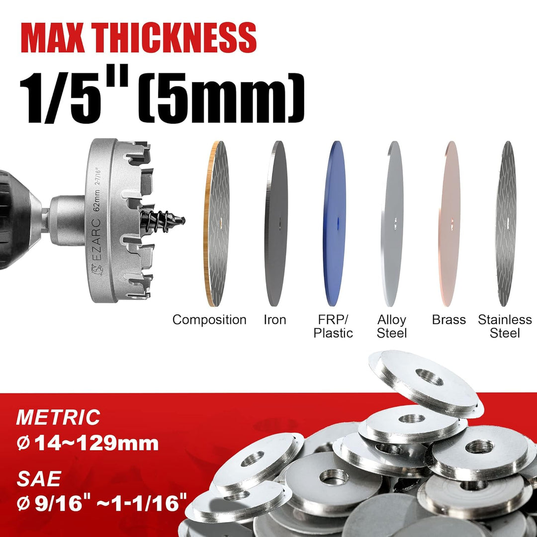 EZARC Lochsäge Hartmetall-Bohrer, leistungsfähiger Lochöffner ideal für Löchern in Edelstahl und Met