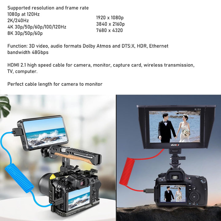 HangTon HDMI 8K 4K ProRes Kabel für ATOMOS Ninja V Shinobi Monitor, Kamera Sony FX3 A7Siii, Canon Lu