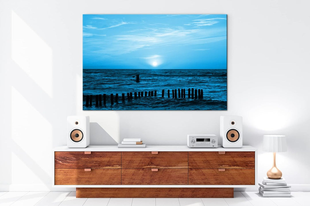 deyoli Sonnenuntergang an der Ostsee Format 60x40 Effekt: Monocrome Blau als Leinwandbild, Motiv fer