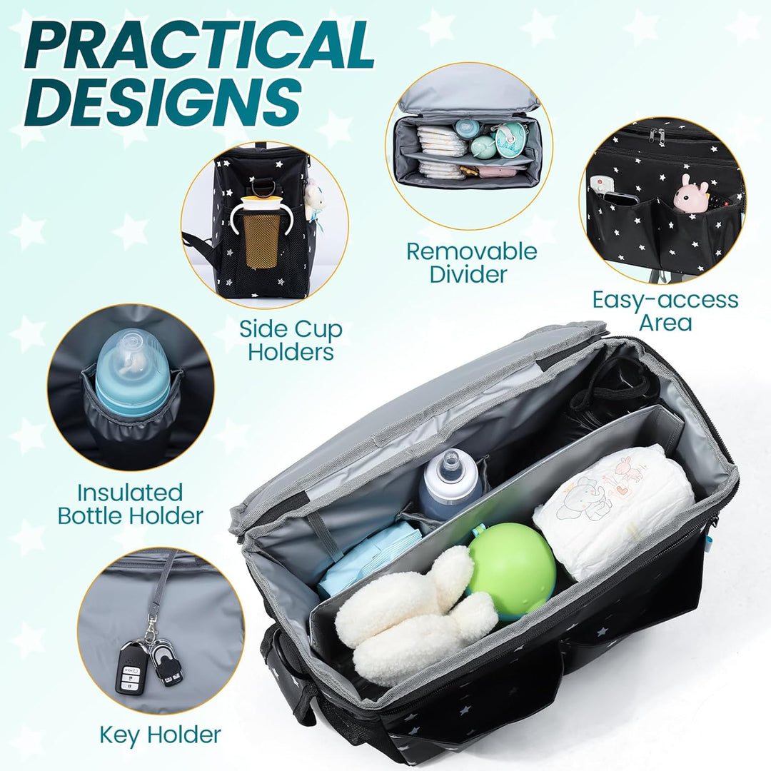 Orzbow XL Buggy Organizer Taschen,22 L Grosser Kinderwagen Windel Organizer mit Getränkehaltern, Sch