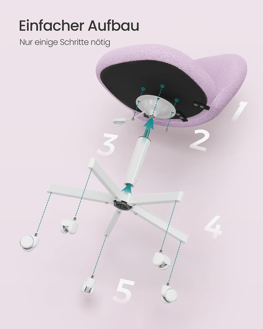 SONGMICS Homeoffice-Stuhl, Schminkstuhl aus Teddy-Fleece, Schreibtischstuhl, Schaumstoffpolsterung,