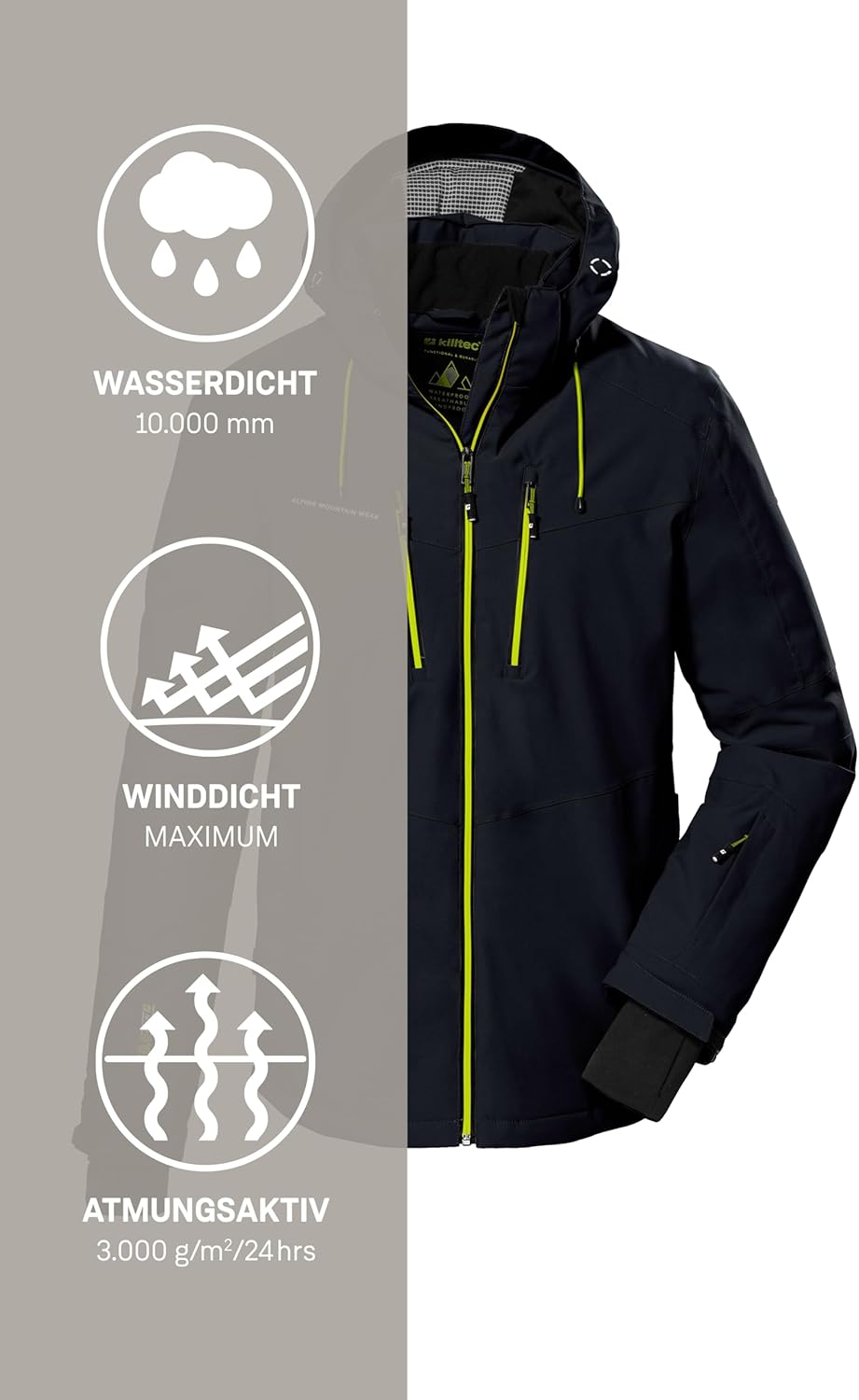 Killtec Herren Ksw 44 Mn Ski Jckt Skijacke/Funktionsjacke mit abzippbarer Kapuze und Schneefang S Sc