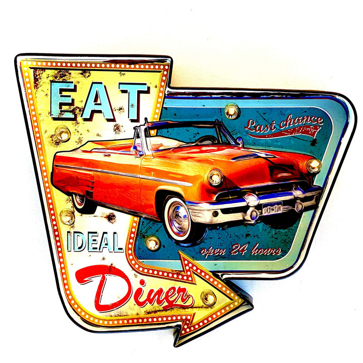 Retro-Schild, beleuchtet, Café, Vintage Metallschild, Handwerk, Zubehör für Zuhause (Diner), Diner
