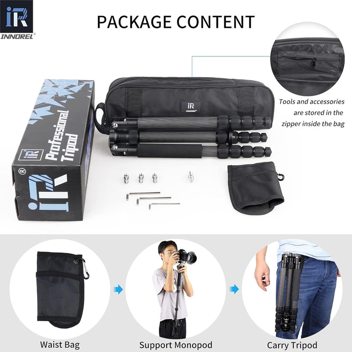 INNOREL RT55C Tragbares Karbonfaser-Stativ für DSLR-Kamera, Video, maximale Höhe 150 cm, maximale Be