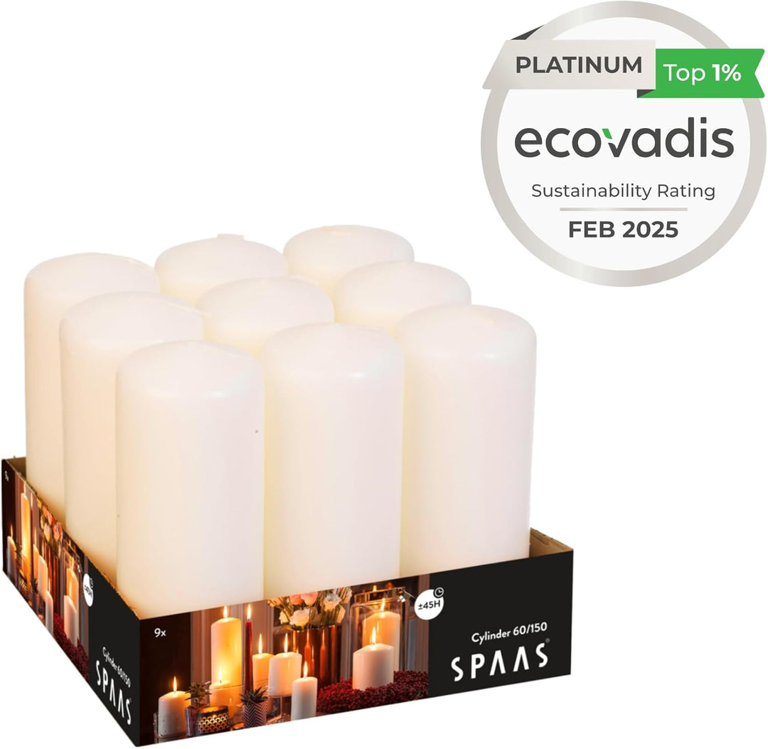 SPAAS 9er-Pack Stumpenkerze 60/150 mm, ± 45 Stunden, ohne Duft - elfenbein, Elfenbein