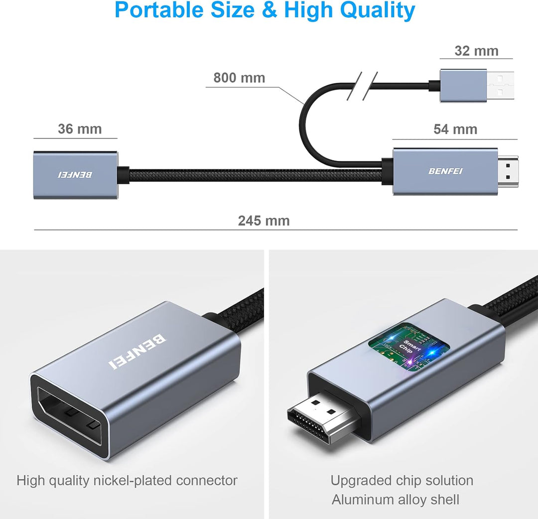 BENFEI HDMI auf DisplayPort Adapter, HDMI-Quelle auf DisplayPort-Monitor, kompatibel mit PC Grafikka