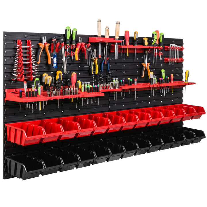 Lagersystem Werkstattregal | 156 x 78 cm | 26 stck. Box | Wandregal mit Werkzeughalterungen und Stap