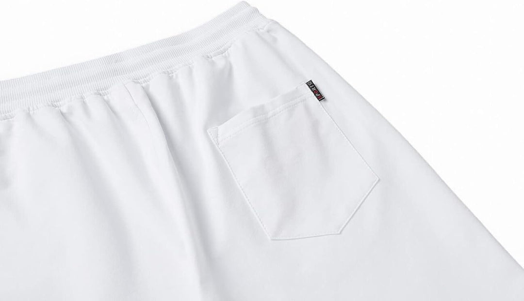 JustSun Herren Shorts Kurze Sporthose Baumwolle Stretchstoff mit Reissverschluss, M Wei&amp;