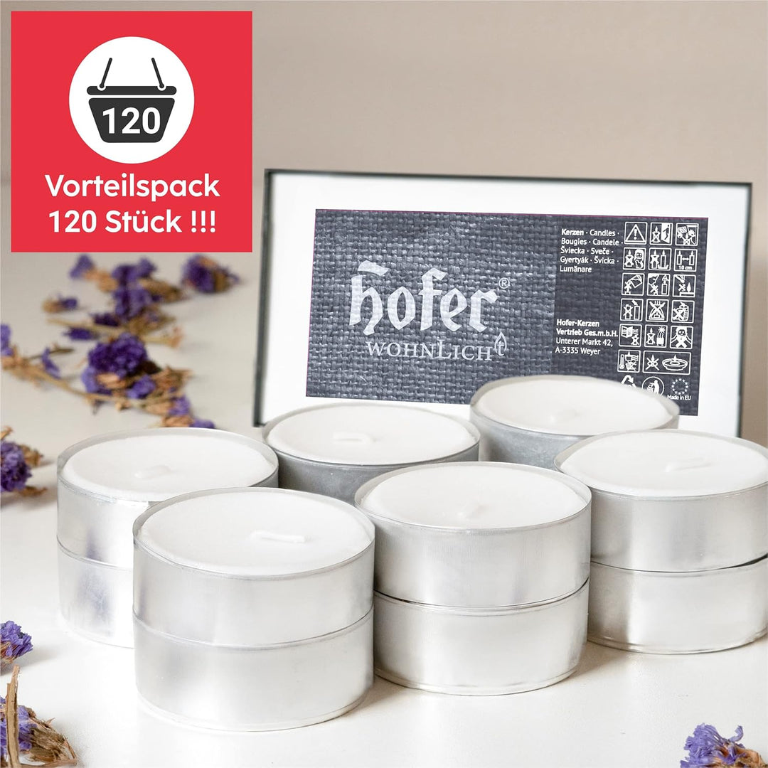 HOFER MAXI TEELICHTER 120 Stk. - bis zu 10 Stunden Brenndauer - Das Original | grosse XXL Teelichter