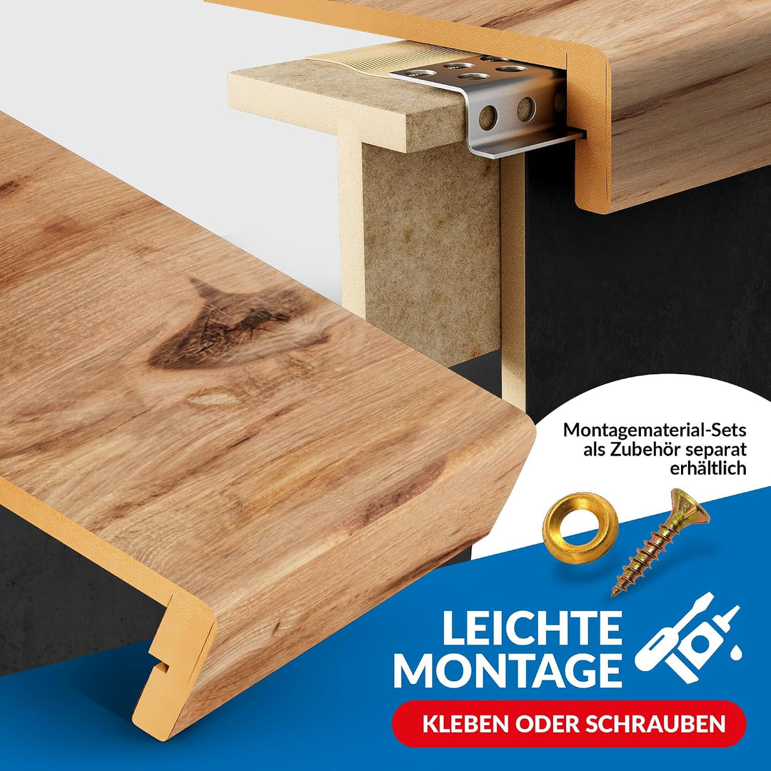 Treppenstufen mit U-Profil [LED-kompatibel] Renovierungsstufen für die Treppe, Laminat-Stufen, Tritt