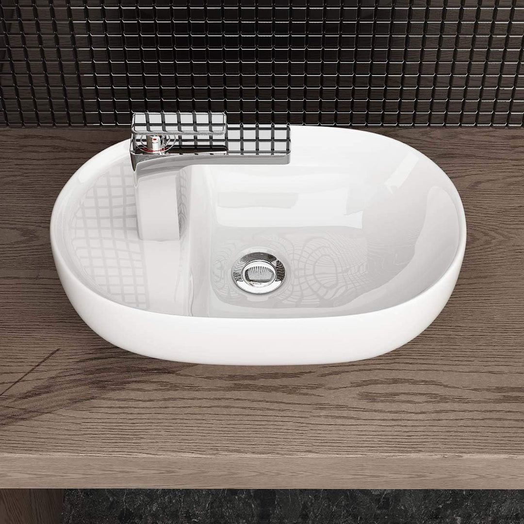 Waschbecken24 | Premium Waschbecken mit Lotus-Effekt für das Badezimmer und Gäste-WC (26x42x13cm, We