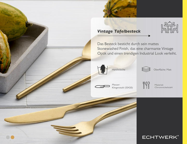 ECHTWERK Tafelbesteck Malou, Stonewashed champagne, 16-teilig, Essbesteck für bis zu 4 Personen, Hoc