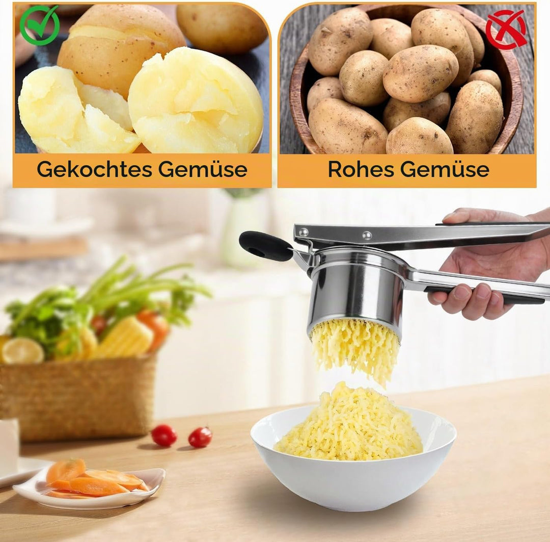 Edelstahl Kartoffelpresse mit 4 auswechselbaren Sieben | Spätzlepresse für Kartoffelbrei, Gemüse | S