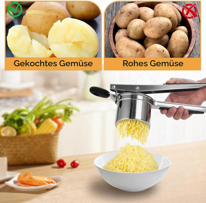Edelstahl Kartoffelpresse mit 4 auswechselbaren Sieben | Spätzlepresse für Kartoffelbrei, Gemüse | S