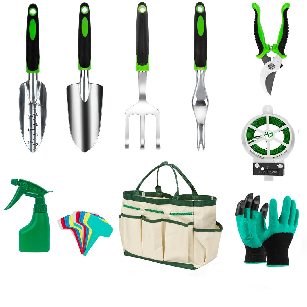 Gartenwerkzeug Set, 10 Stück Schwerlast Edelstahl Gartenarbeit Kit mit Non-Slip Griff Garten Geschen
