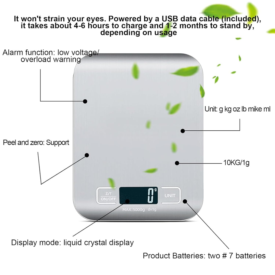 Küchenwaage Digital, 10kg/1g Waage Küchenwaage, USB Wiederaufladbar Digitale Küchenwaage mit LCD Dis