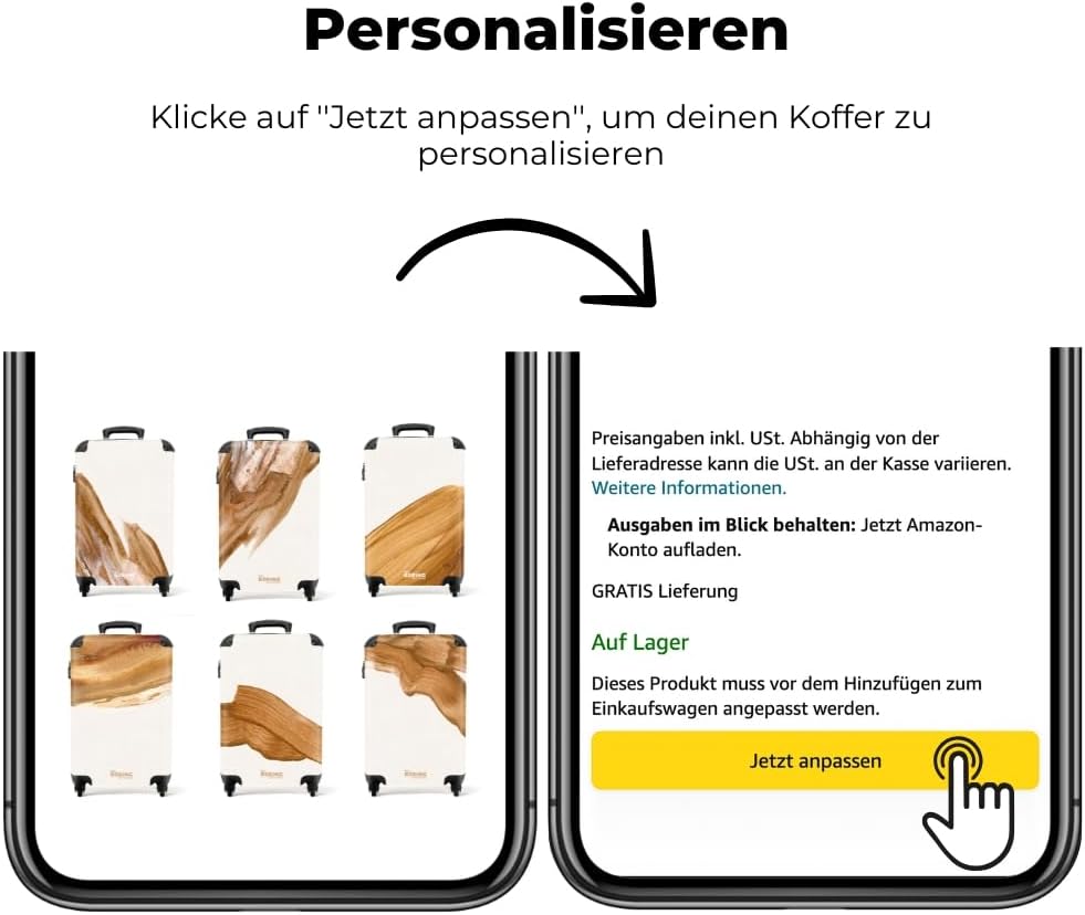 NoBoringSuitcases.com® Handgepäck Koffer 55x40x20 Personalisiert - Reisekoffer mit Rollen, Leichtgew