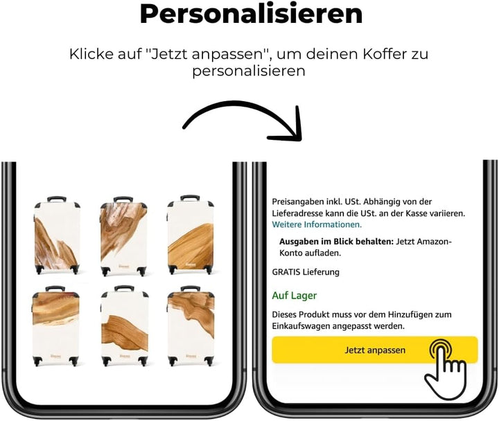 NoBoringSuitcases.com® Handgepäck Koffer 55x40x20 Personalisiert - Reisekoffer mit Rollen, Leichtgew