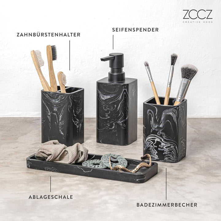 ZCCZ Badezimmer Set – 4 Teile – Badezimmer Organizer mit Zahnbürstenhalter, Zahnputzbecher, Seifensp
