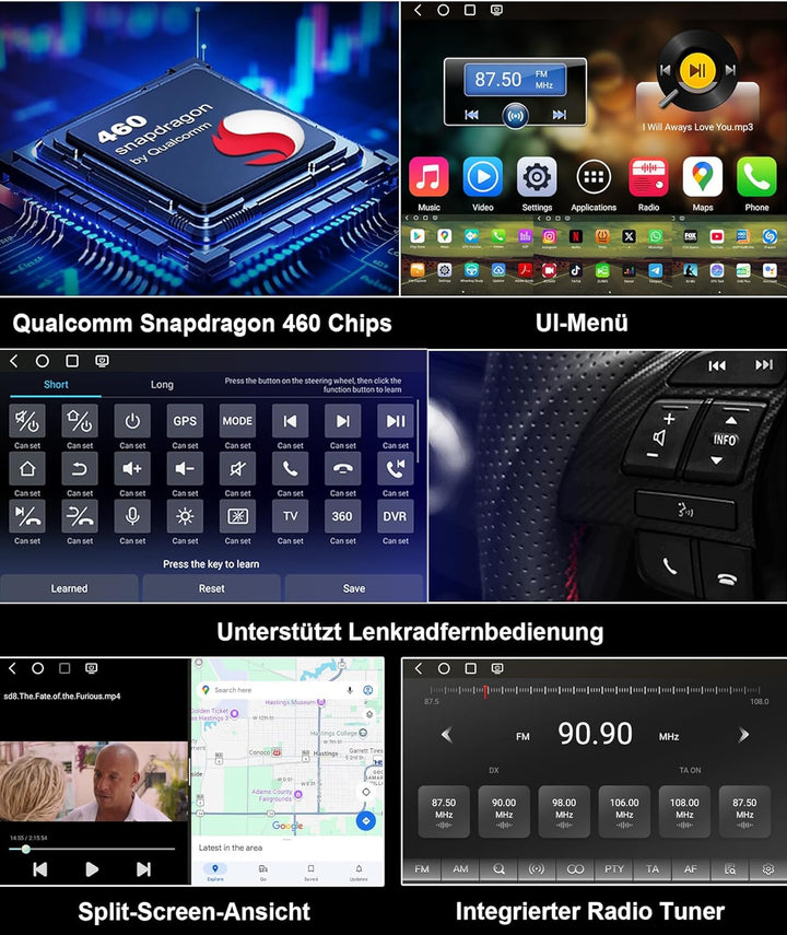 Erisin Qualcomm 7 Zoll 8-Kern 4GB+64GB Android 14 Autoradio Bluetooth GPS Navigation für BMW 3er E90