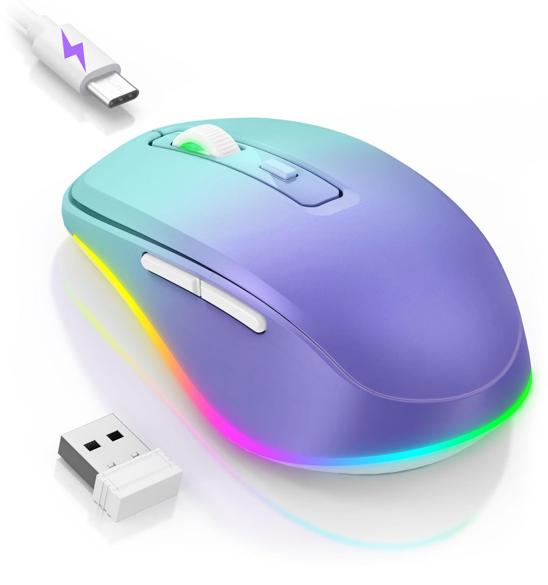 seenda LED Kabellose Maus Wiederaufladbar mit Jiggler, Leise 2.4G USB Funkmaus für Laptop, Computer