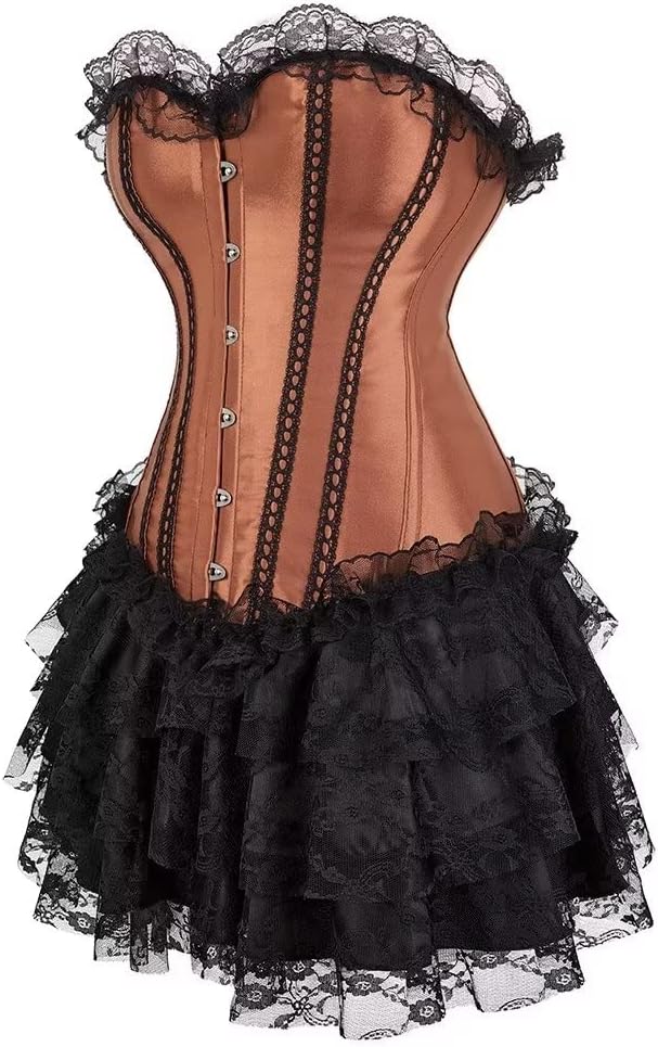 Corset Dress Skirt Korsett Damen Kleider Rock Corsage Vollbrust Bustier Schnüren Korsagenkleid Elega