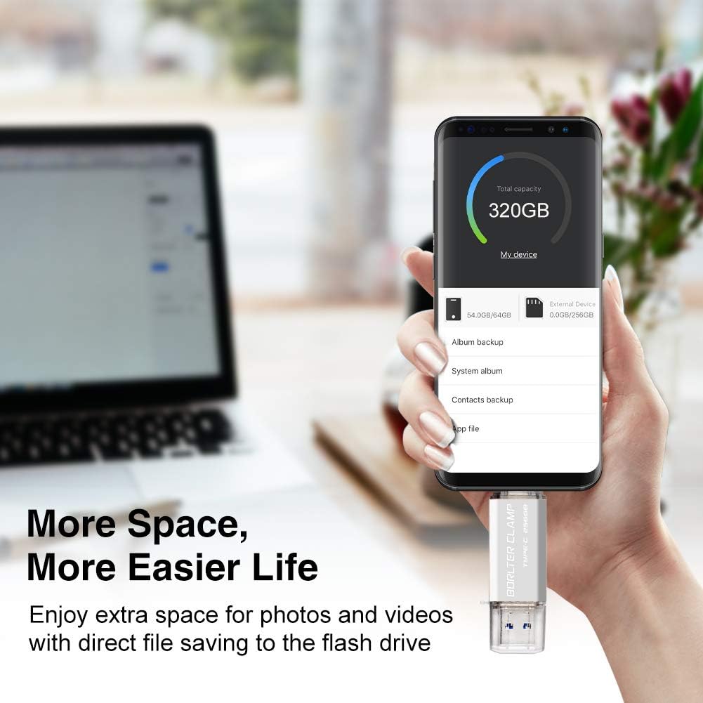 BORLTER CLAMP Type C USB-Stick 256GB OTG 2 in 1 Speicherstick Dual-Port USB 3.0 Flash-Laufwerk mit U