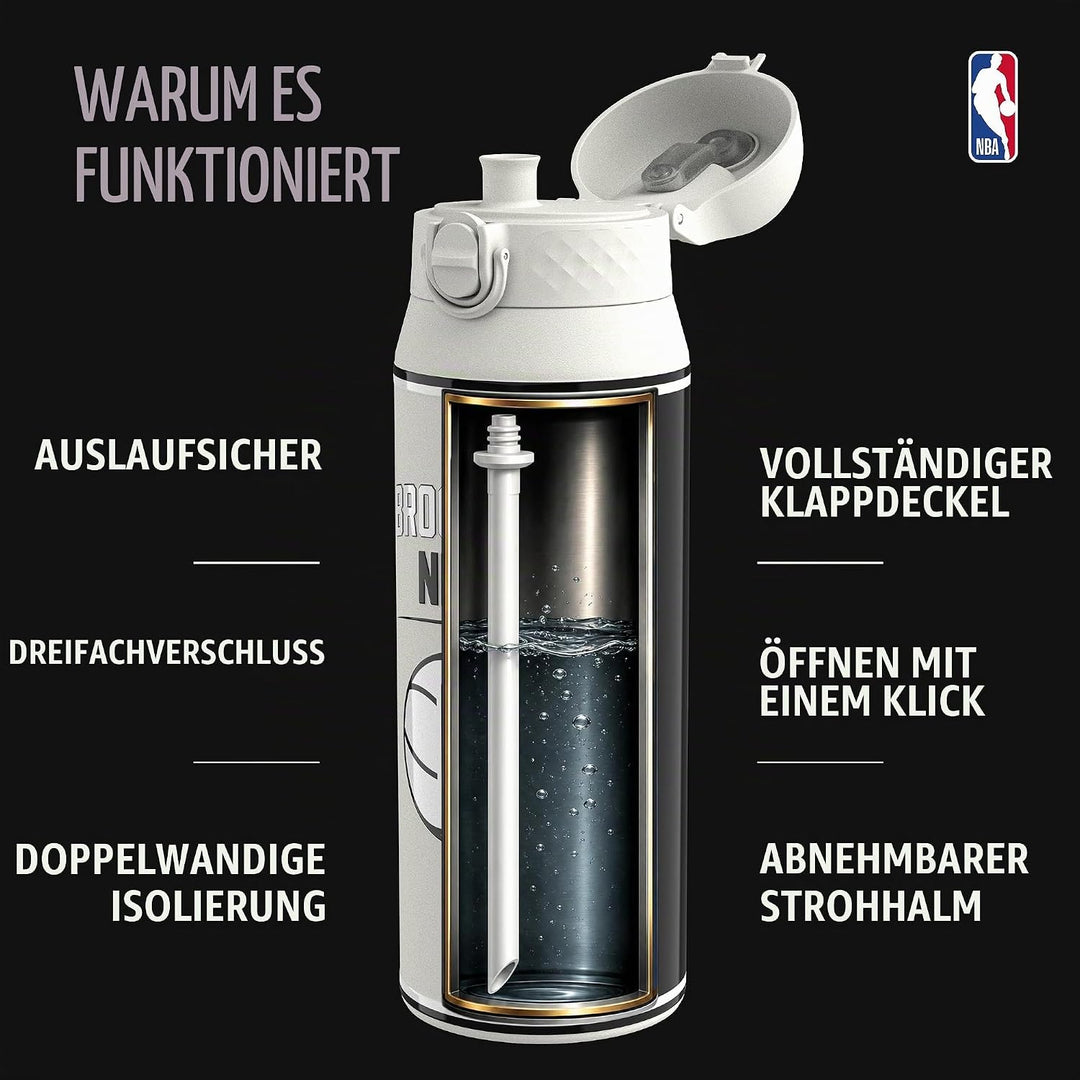 ion8 NBA Brooklyn Nets Trinkflasche Mit Herausnehmbarem Strohhalm, 750ml/24oz, Auslaufsichere Isolie
