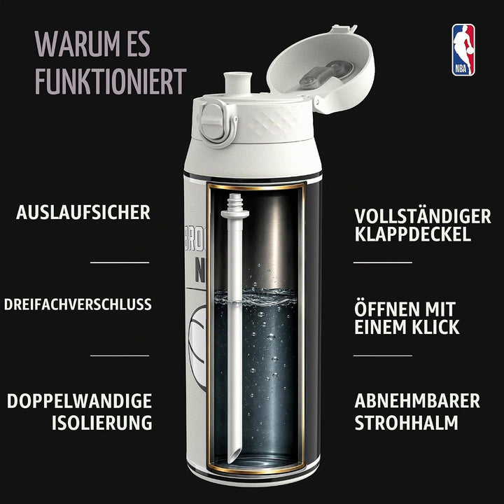 ion8 NBA Brooklyn Nets Trinkflasche Mit Herausnehmbarem Strohhalm, 750ml/24oz, Auslaufsichere Isolie