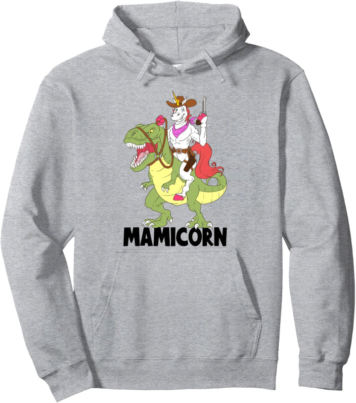Mami Unicorn Riding T-Rex Dinosaur Funny Mom Mamicorn Cowboy Pullover Hoodie