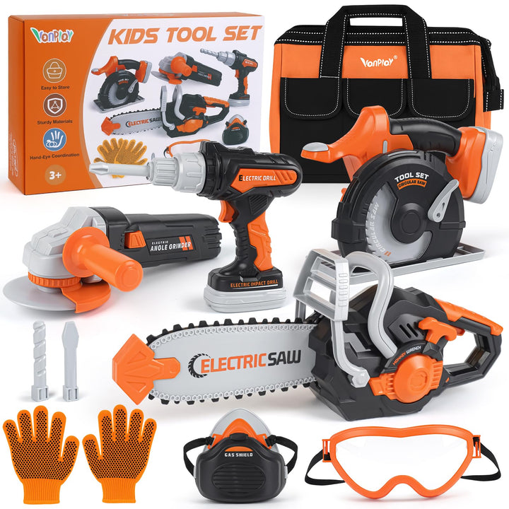 Vanplay Werkzeugkoffer Kinder Luxusmodell, Spielzeug Geschenk Junge Kinder ab 3、4、5 Jahren mit Elekt