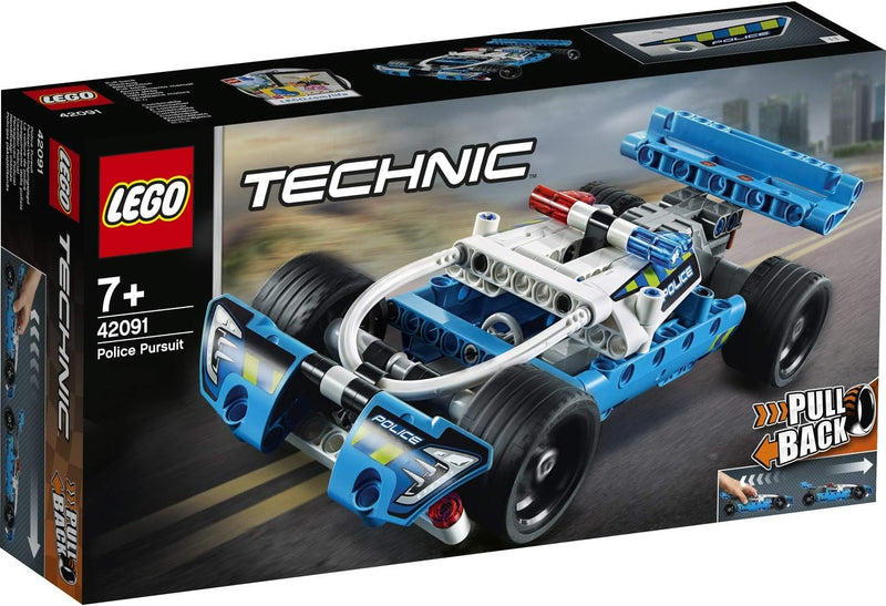 Lego 42091 Technic Polizei-Verfolgungsjagd, Spielzeugauto mit Rückziehmotor, Bauset für Jungen und M