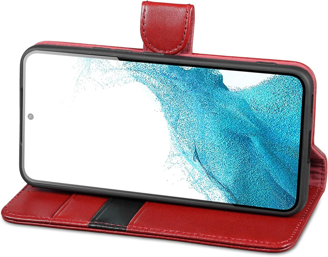 LENSUN Echtleder Hülle für Samsung Galaxy S22, Handyhülle Echt Leder Cover mit [Magnetverschluss] [R