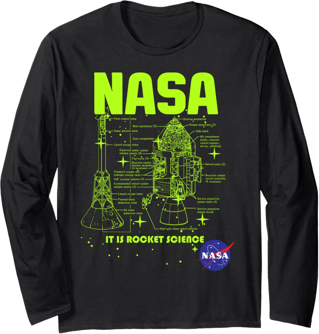 NASA Rocket Science Apollo Blueprint Poster Langarmshirt